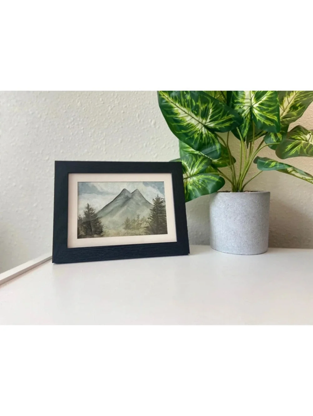 5 by 7 handprinted watercolor art apartment decor mountain forrest